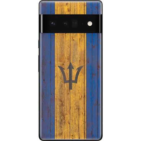 Barbados Flag Dark Wood Google Pixel 6 Pro Skin